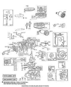 Cyl, Sump, Piston, Mufflers Diagram and Parts List for 132922-3018-XX  Briggs and Stratton Engine